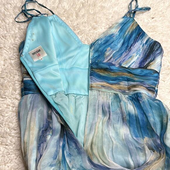 Decode Y2K Mermaid Core Maxi Formal 100% Silk Prom Dress Watercolor Pattern PP7 - Picture 8 of 13